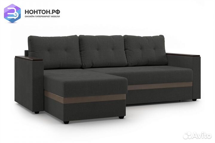 Угловой диван дельфин Атланта Лайт серый / коричне