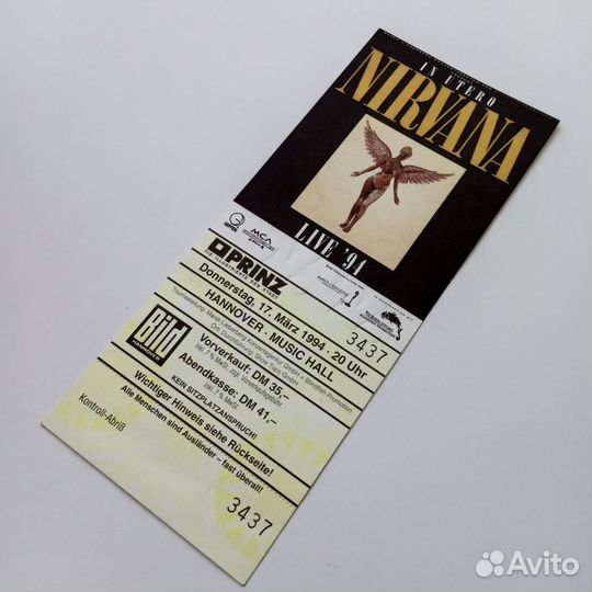 Билет на концерт Nirvana 1994 In Utero