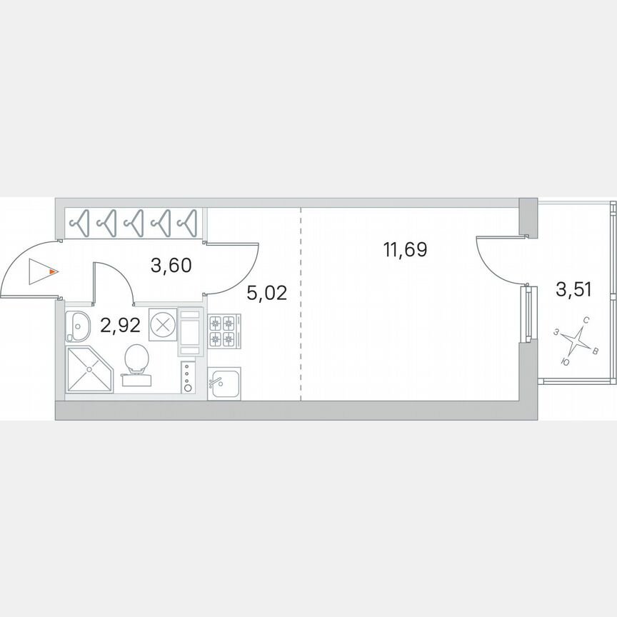 Квартира-студия, 24,3 м², 2/4 эт.