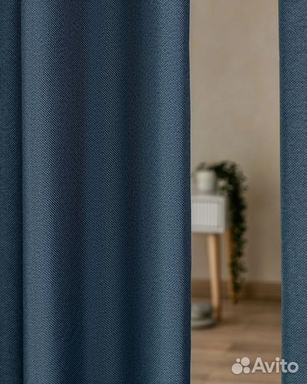 Шторы рогожка Орфей темно-лазурный новые пошив