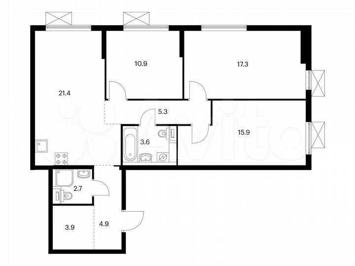 3-к. квартира, 85,9 м², 21/25 эт.