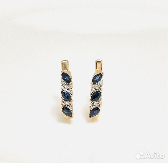 Золотые серьги с сапфирами и бриллиантами