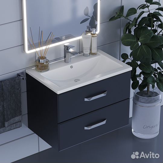 Тумба под раковину 70 см, подвесная черная