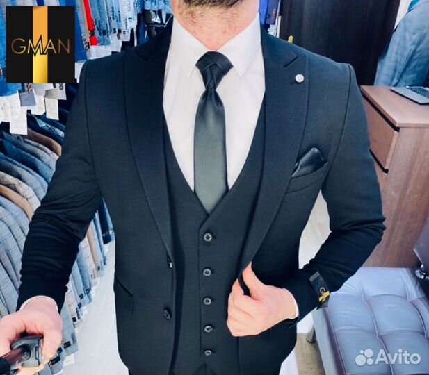 Мужской костюм черный стрейч