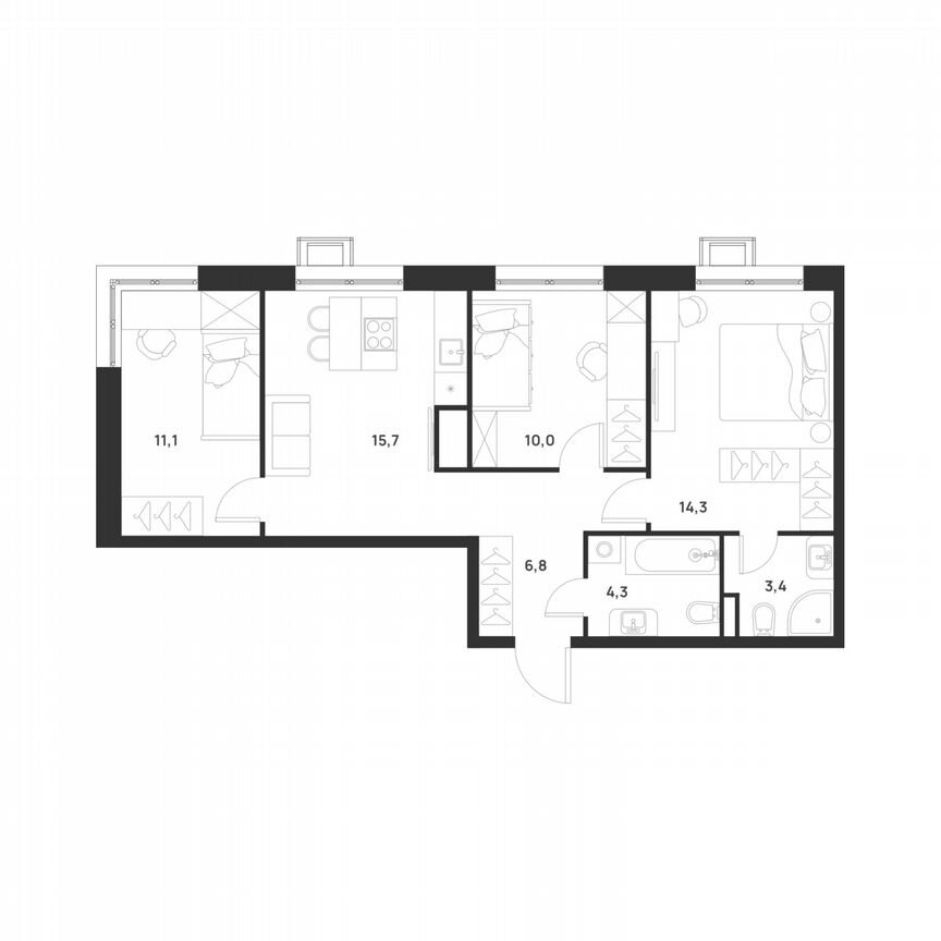 3-к. квартира, 65,6 м², 2/17 эт.