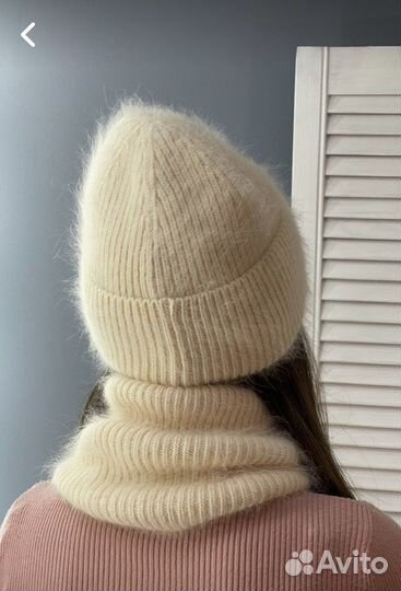 Комплект новый шапка и снуд варежки ангора зимний