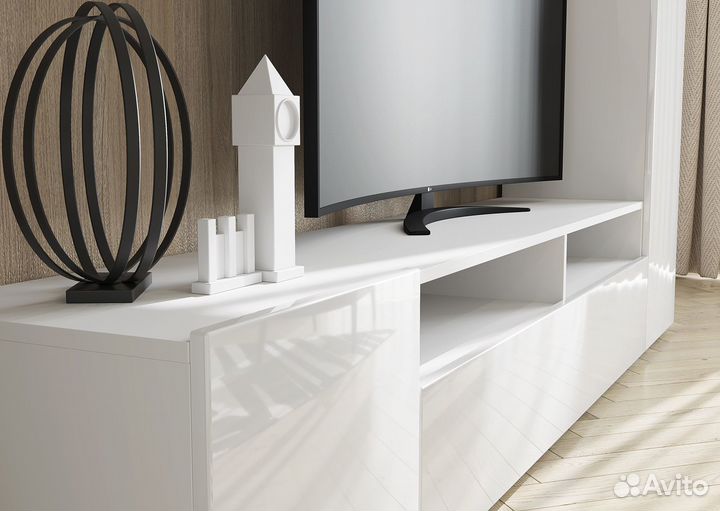 Стенка для гостиной (новая) белый глянец