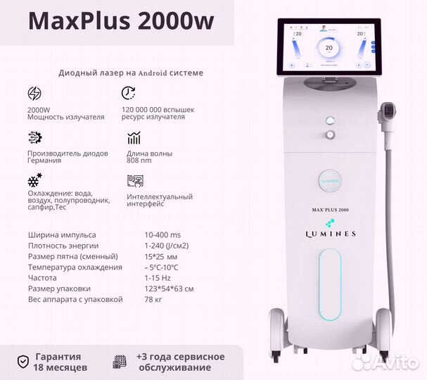 Диодный лазер для эпиляции люминес Max’Plus 2000W