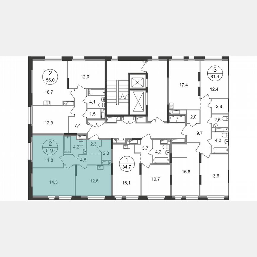2-к. квартира, 52 м², 11/19 эт.