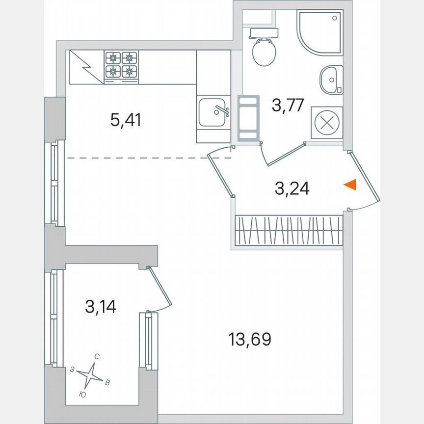 Квартира-студия, 27,7 м², 2/4 эт.