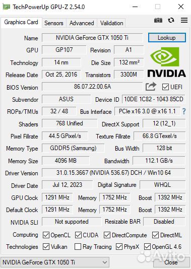 Видеокарта asus ROG strix GTX 1050 TI