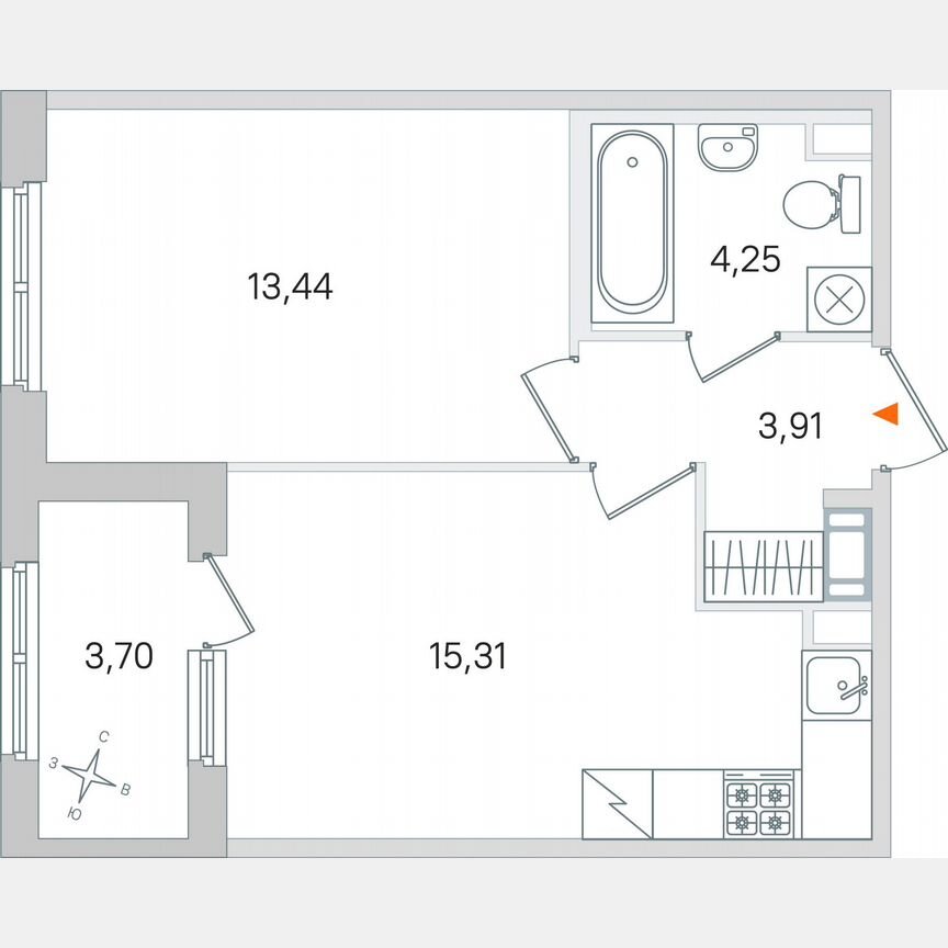 1-к. квартира, 38,8 м², 4/4 эт.