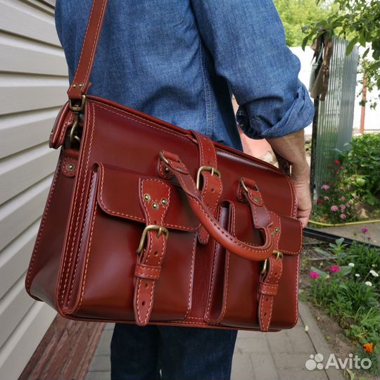 Сумка саквояж из натуральной кожи, ручной работы