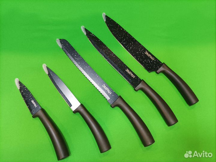 Подарочный набор ножей. Черные, с овощечисткой