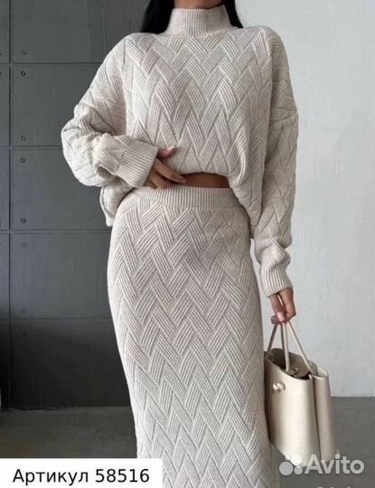 крупная вязка и юбка карандаш на полной женщине