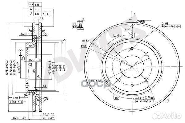 Диск тормозной пер. advics D6F516B advics