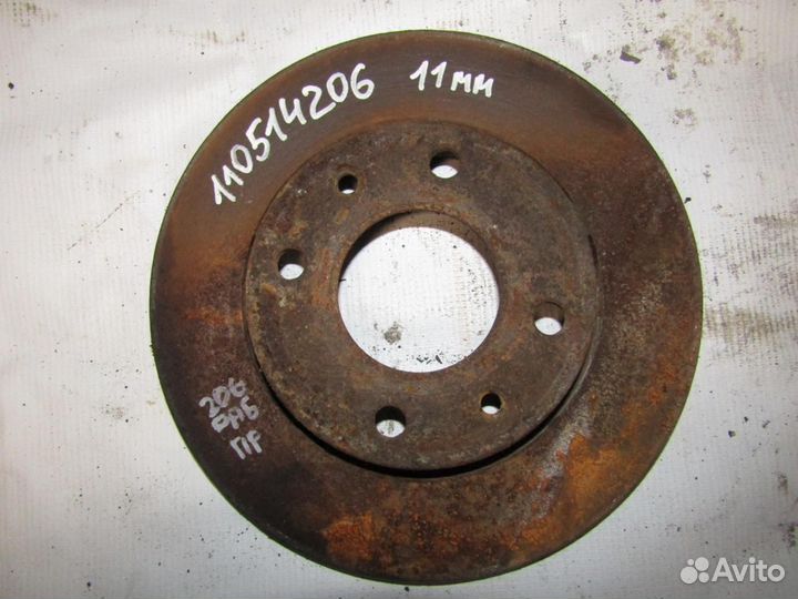 Диск тормозной передний не вентилируемый 206 1998