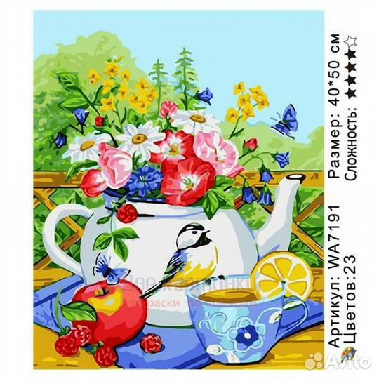 Картина по номерам 40x50 Синичка на чашке чая с ли