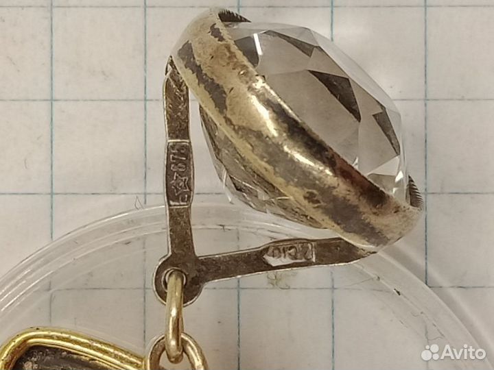 Запонки СССР серебро, горный хрусталь (025996)