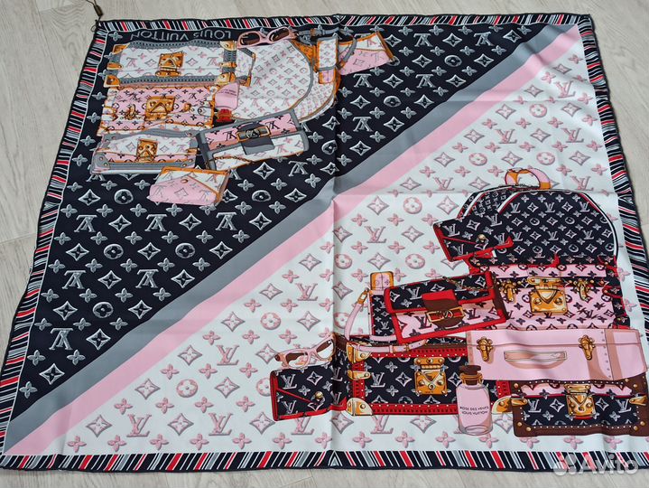 Платок розовый LV шелк ручной край 3цв
