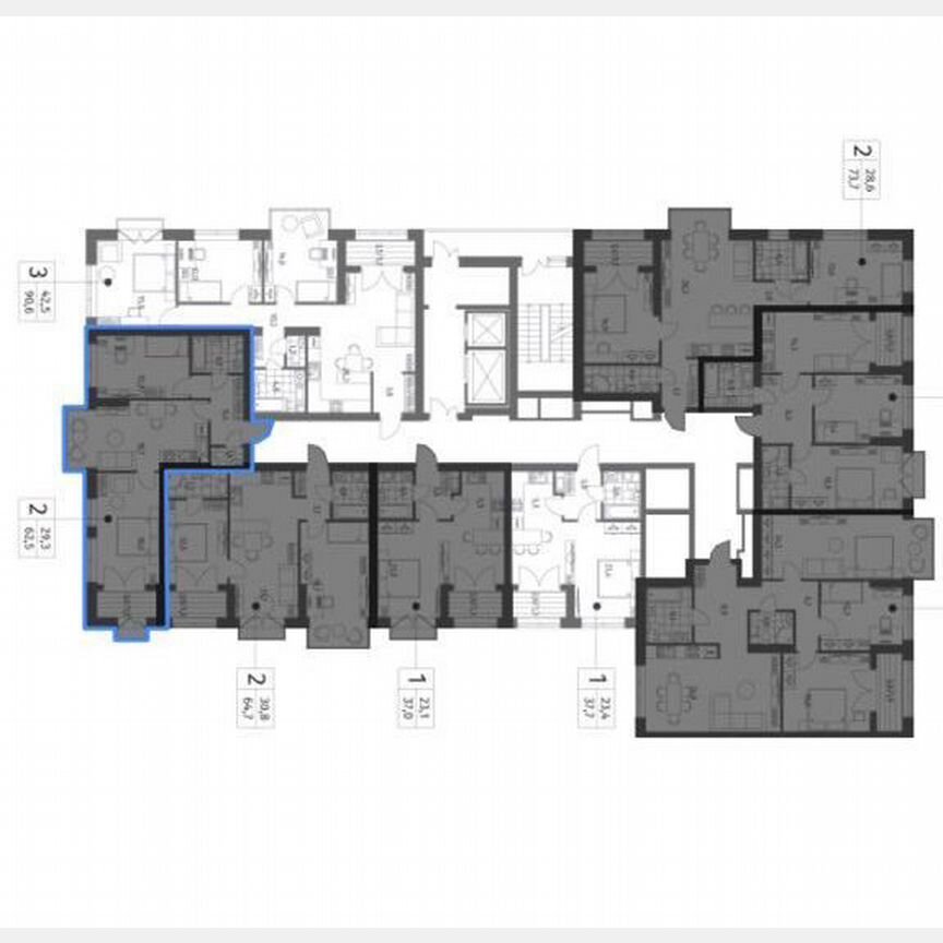 2-к. квартира, 62,6 м², 7/12 эт.