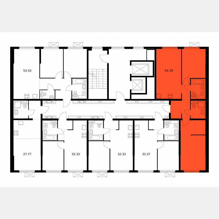 2-к. квартира, 64,4 м², 7/12 эт.