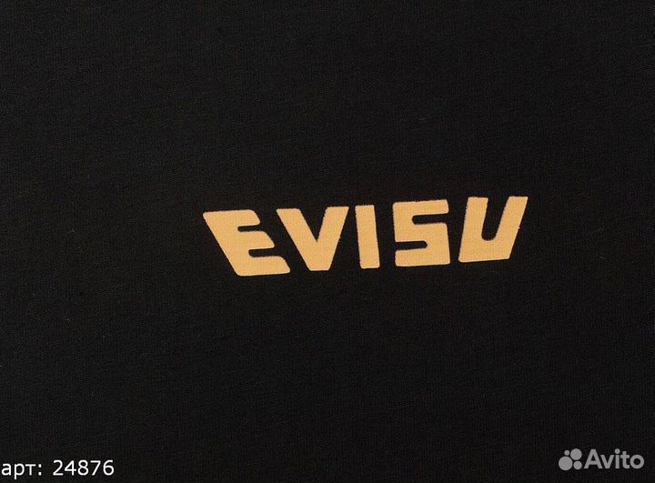 Футболка evisu оранжевое лого Чёрная