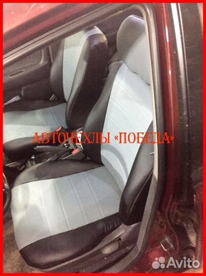 Чехлы Kia Spectra из экокожи чёрно-серые Классика