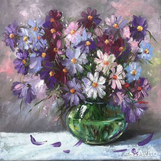 Картина маслом Космеи