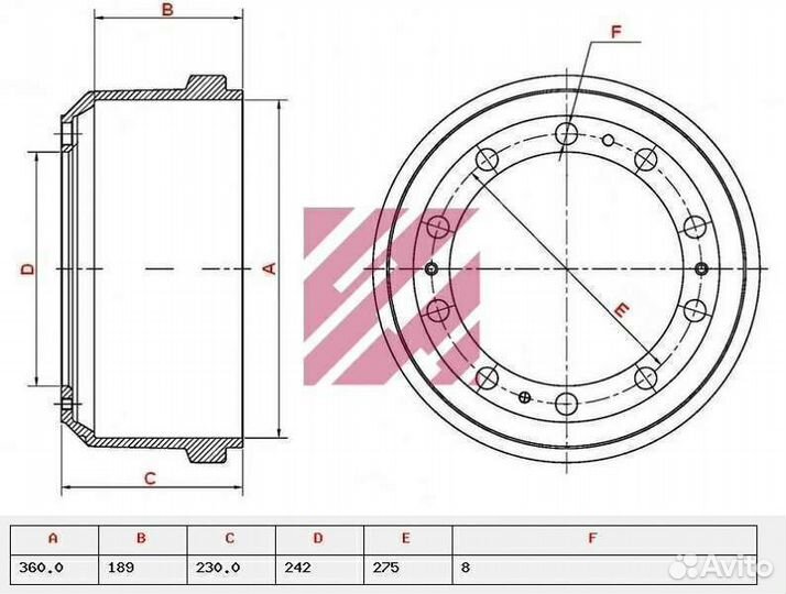 Тормозной барабан задний MAN задний 360х180