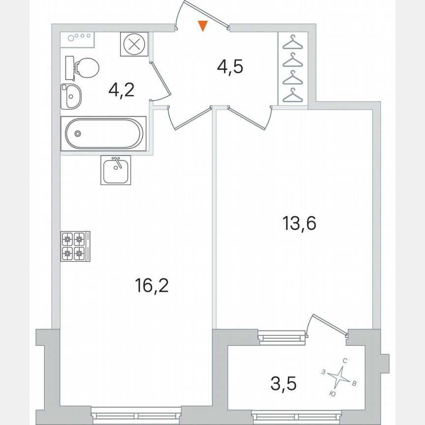 1-к. квартира, 40,3 м², 1/4 эт.