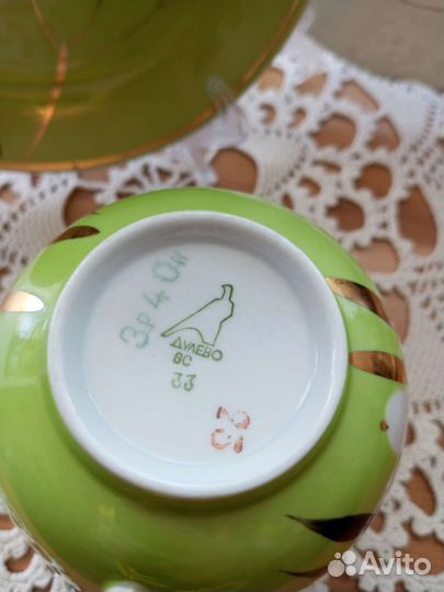 Бокал с блюдцем дулево белая рябина