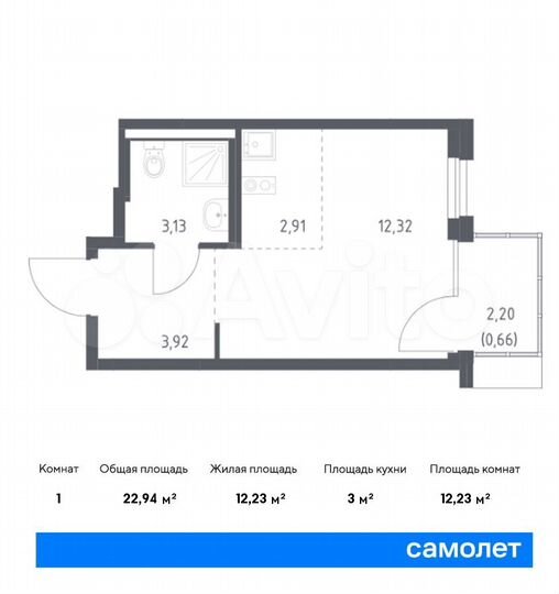Квартира-студия, 22,9 м², 8/8 эт.