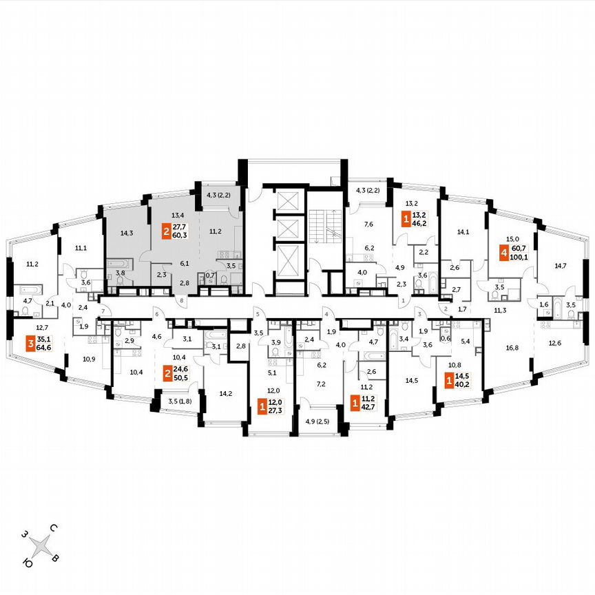 1-к. квартира, 60,2 м², 12/31 эт.