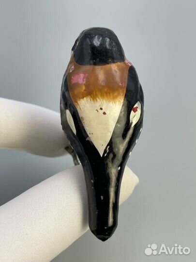 Елочная игрушка снегирь на прищепке СССР