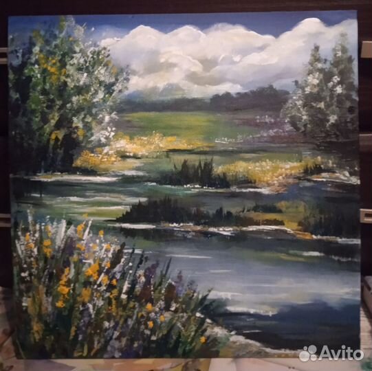 Картина пейзаж. Темпера. 40*40 см