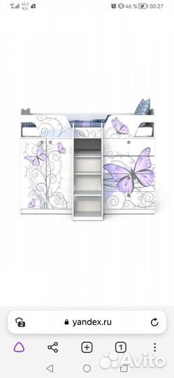 Детская кровать чердак со столом и шкафом