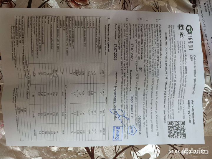 Счётчик воды Gerrida свк-15г