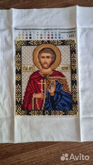 Святой Евгений, икона вышитая бисером