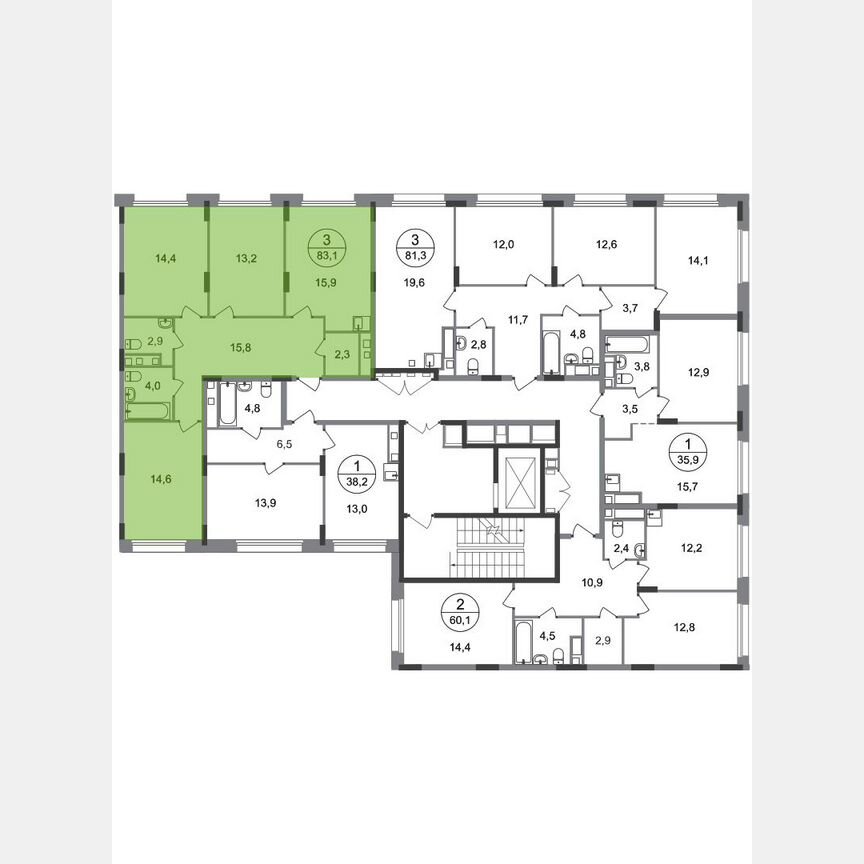 3-к. квартира, 83,1 м², 8/17 эт.