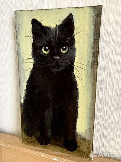 Интерьерная картина маслом черный кот анималистика
