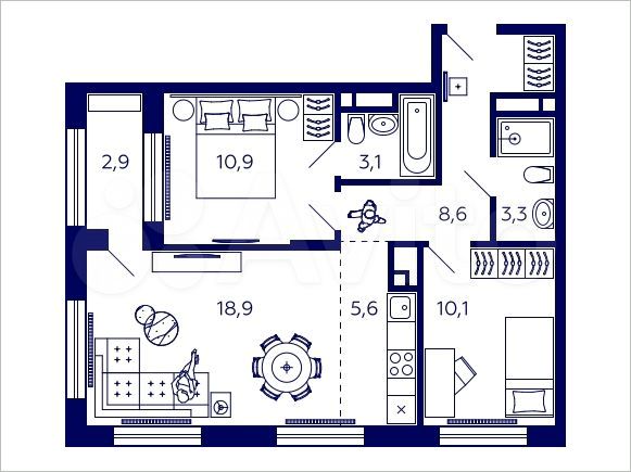 2-к. квартира, 61,8 м², 15/31 эт.