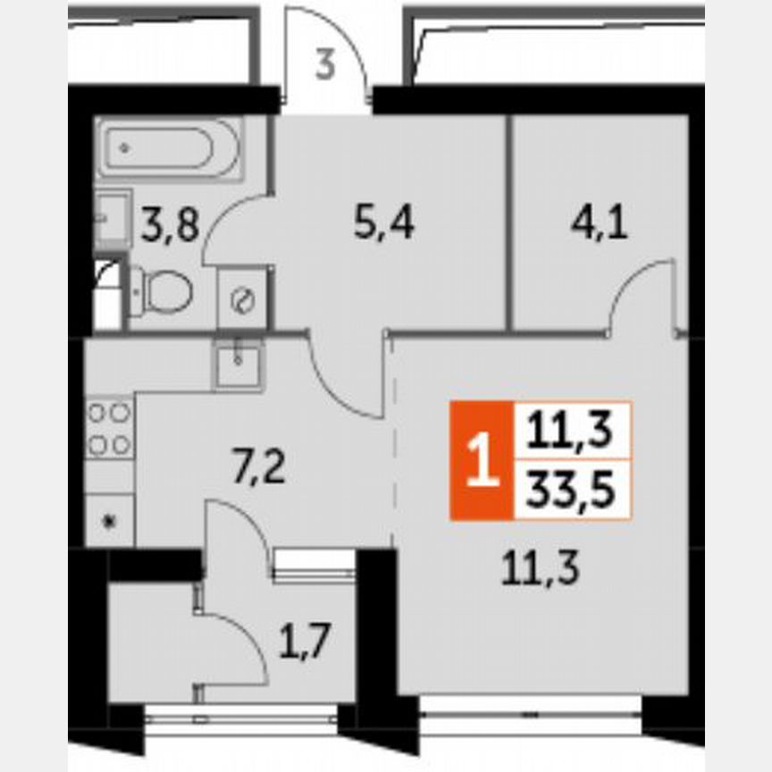 Квартира-студия, 33,5 м², 4/30 эт.