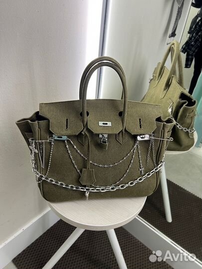 Сумка хаки в стиле Биркин с цепью 35 акция