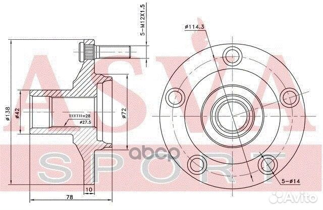 Ступица колеса перед прав/лев mzwh5F asva