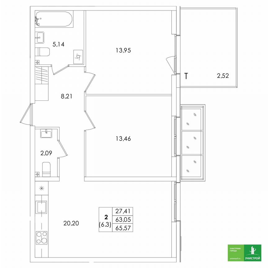 2-к. квартира, 65,6 м², 1/5 эт.