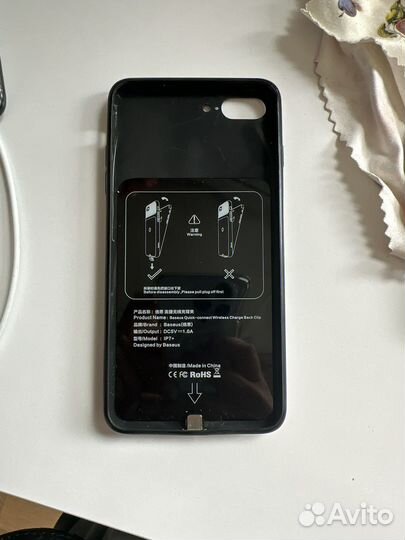 Черный чехол на iPhone 7 plus беспроводная зарядка