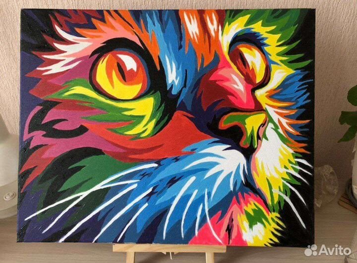 Готовая картина по номерам на подрамнике. Котики