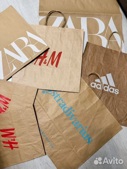 Бумажные пакеты Zara HM Adidas