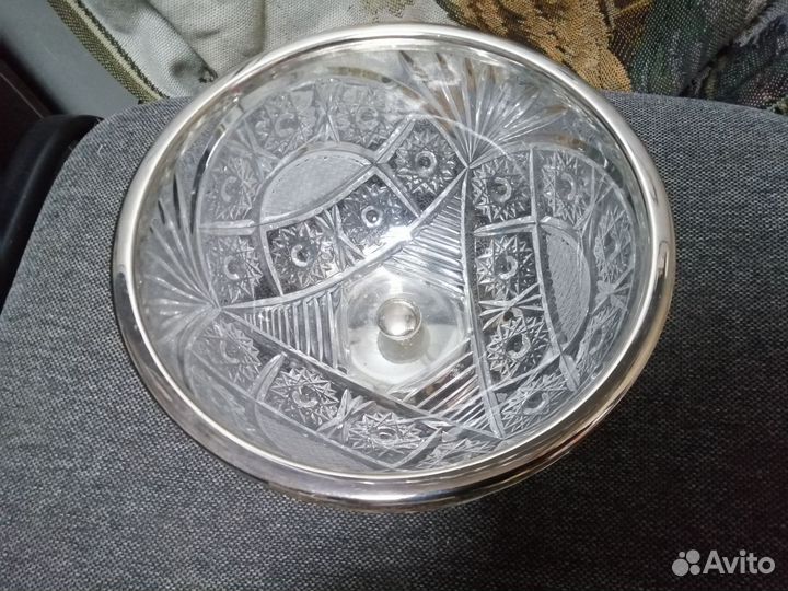 Фруктовница на ножке. Хрусталь, металл, СССР